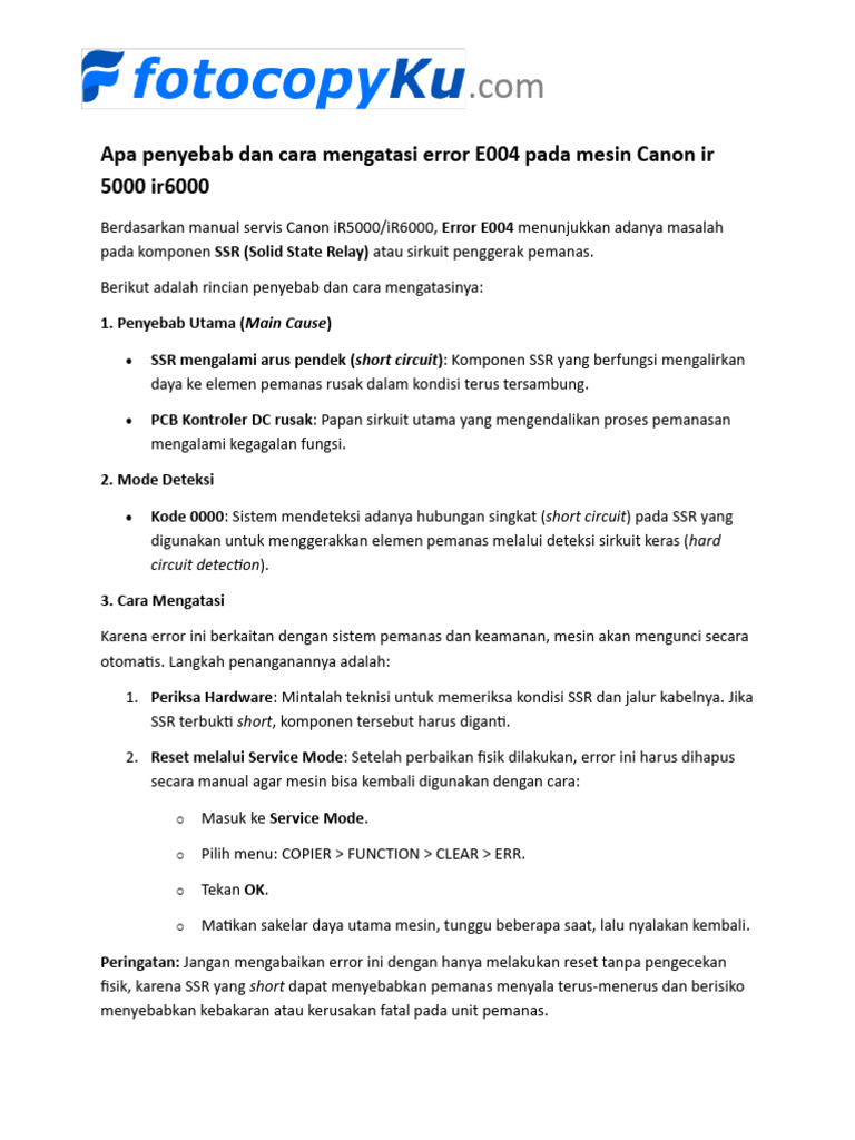 Cara Atasi Error E004 Mesin Canon IR | PDF