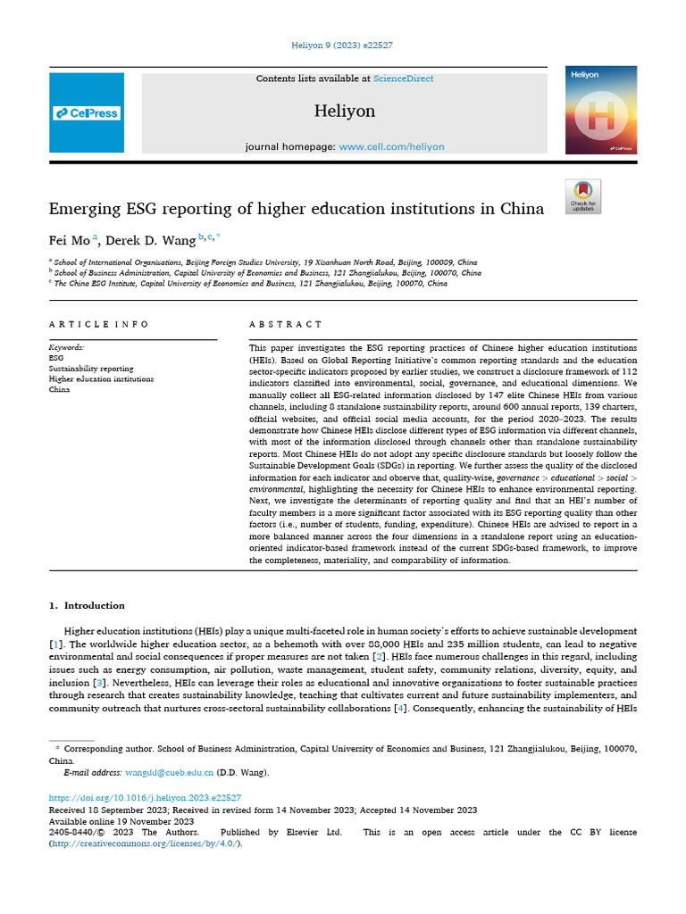 Emerging ESG Reporting of Higher Education Institutions in China | PDF ...