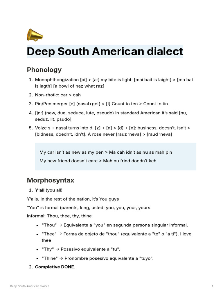 Deep South American Dialect | PDF | Thou | Syntax
