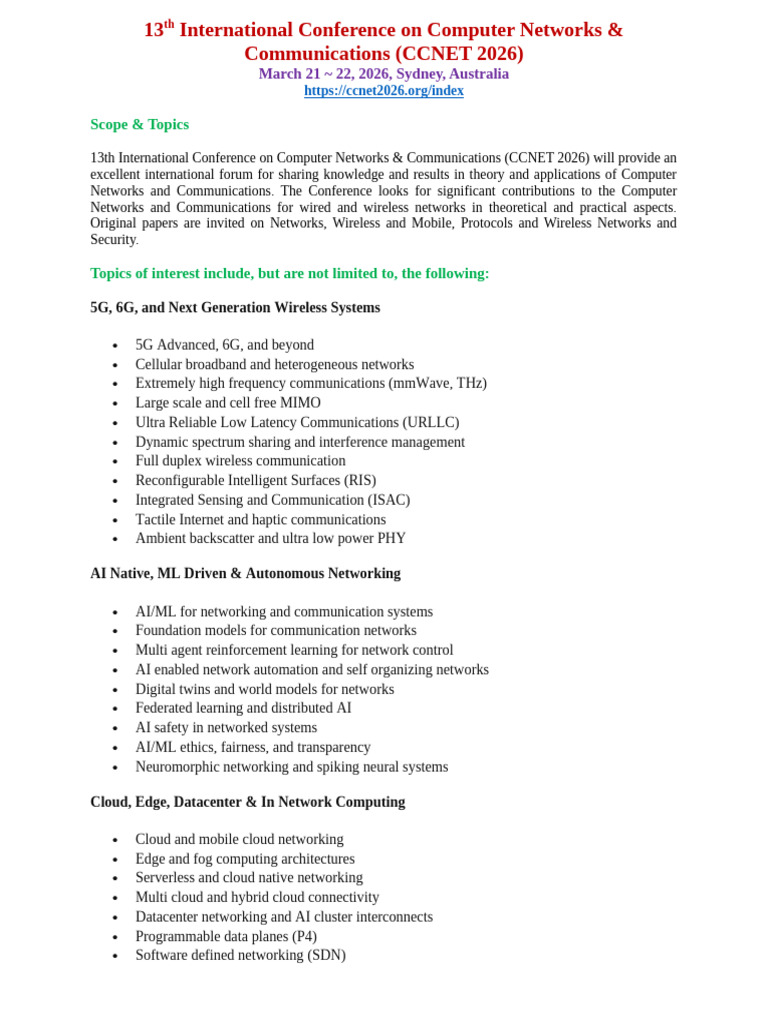 CCNET 2026: Computer Networks Conference | PDF | Computer Network ...