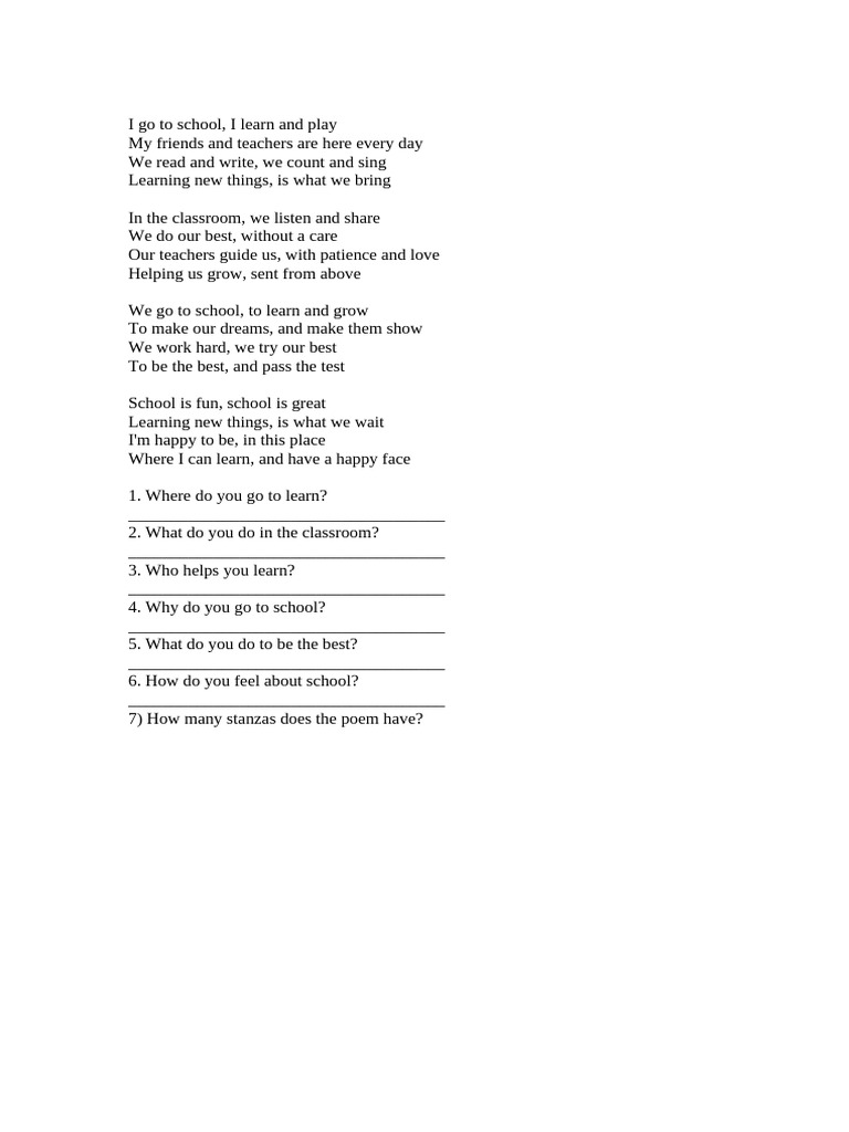 School Life: Learning and Growth Poem | PDF