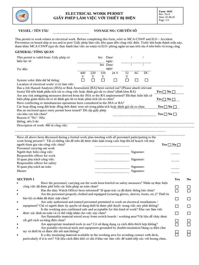 Form S03C - ELECTRICAL WORK PERMIT | PDF