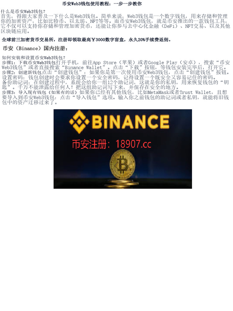 币安Web3钱包使用教程：一步一步教你| PDF
