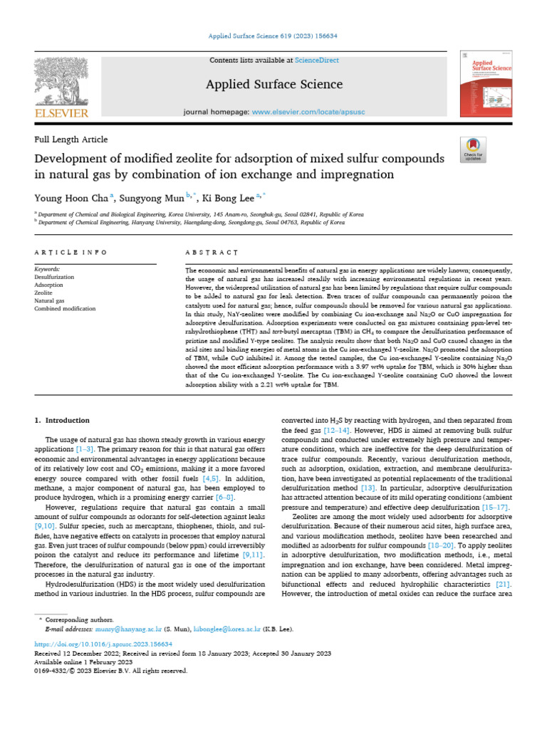 Modified Zeolite for Natural Gas Desulfurization | PDF | Adsorption | X ...
