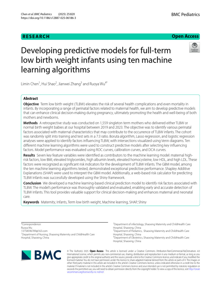 Predictive Models for Term Low Birth Weight | PDF | Low Birth Weight ...