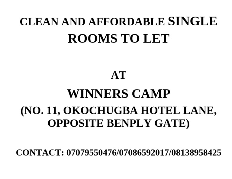 Clean and Affordable Single Rooms to Let | PDF