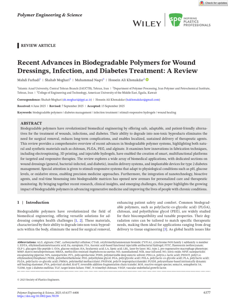 Advances in Biodegradable Polymers for Wound Care | PDF | Tissue ...