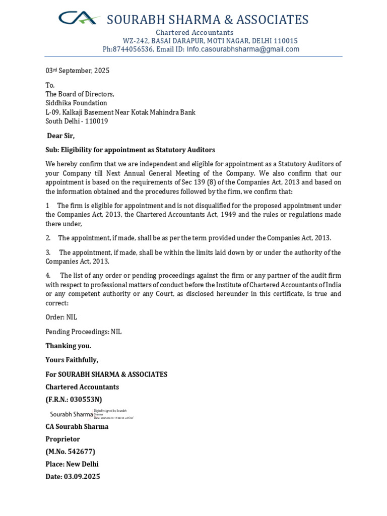 Statutory Auditor Appointment Confirmation | PDF