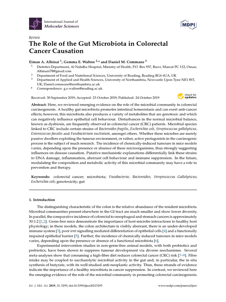 Role of gutmicrobiita in colorectal cancer causation | PDF | Colorectal ...