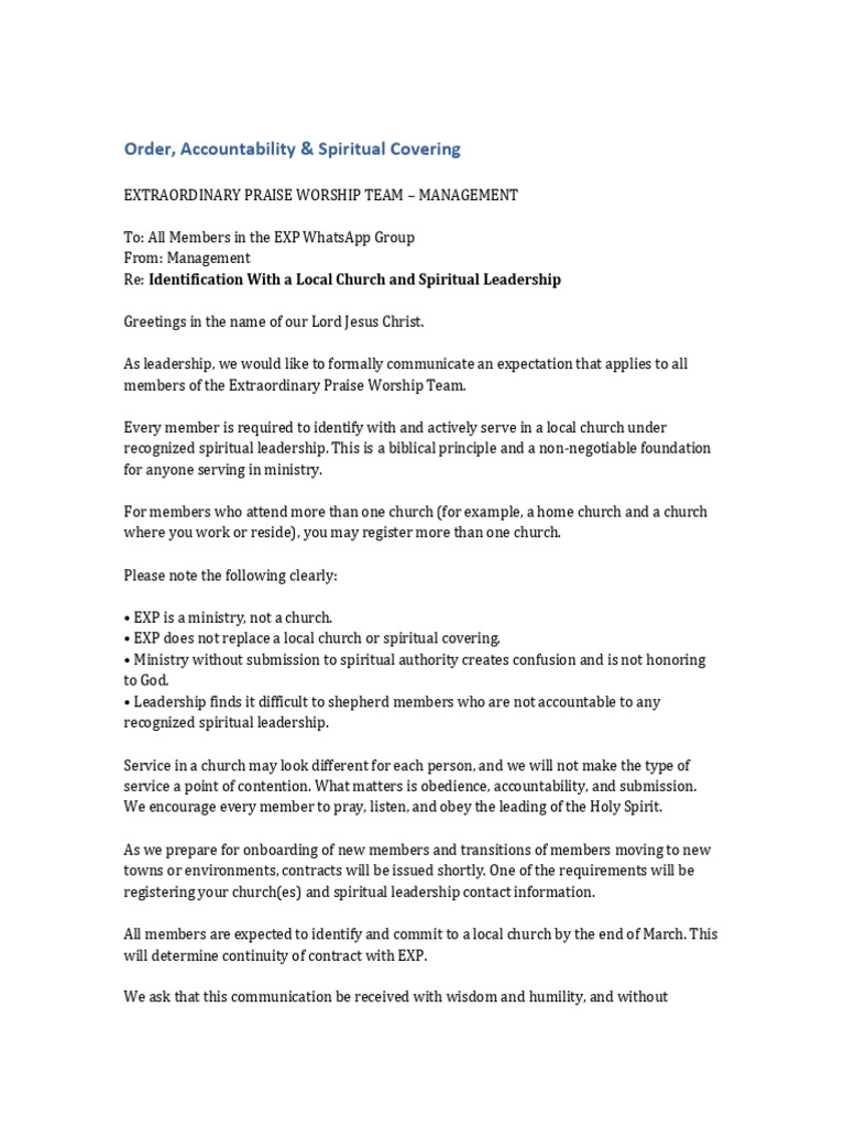 Order, Accountability and Spiritual Covering Notice | PDF