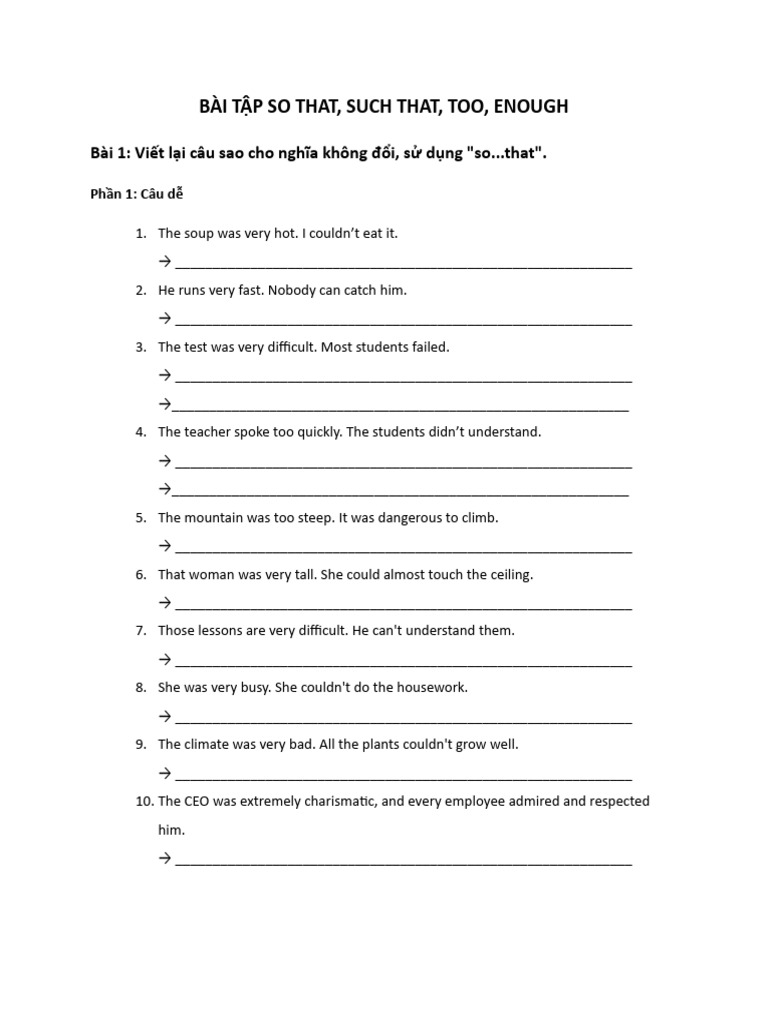 Exercises on So, Such, Too, Enough | PDF