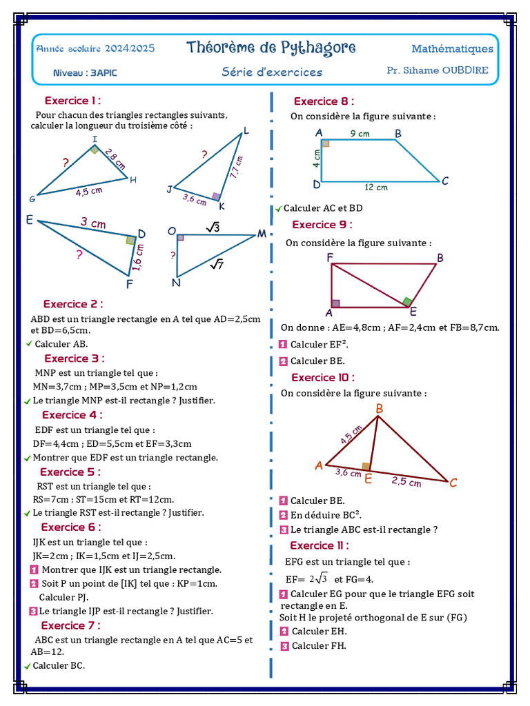 Exercices de triangles rectangles 3APIC | PDF | Géométrie | Trigonométrie