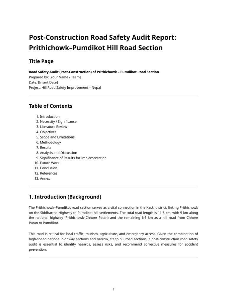 Post-Construction Road Safety Audit Report | PDF | Road Traffic Safety ...