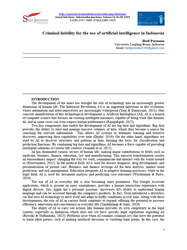 AI Criminal Liability in Indonesia | PDF | Artificial Intelligence ...