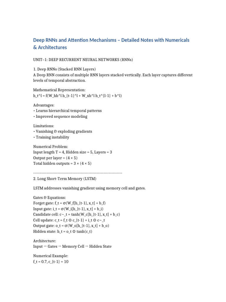 Deep RNNs and Attention Mechanisms Guide | PDF | Learning ...