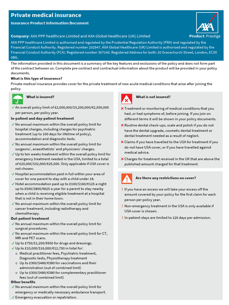 AXA Prestige Private Medical Insurance Guide | PDF | Health Care ...