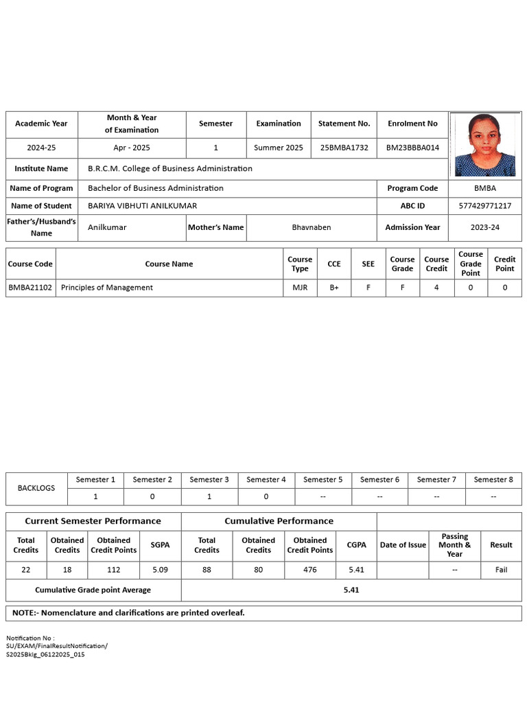 BRCM BBA S2025 Sem 1 Bklg Final Gradesheet (Except Equivalence) | PDF ...