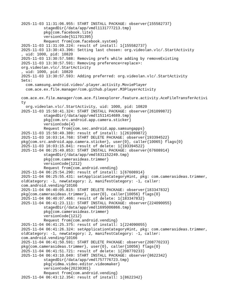 Android Package Installation Logs | PDF | Android (Operating System ...