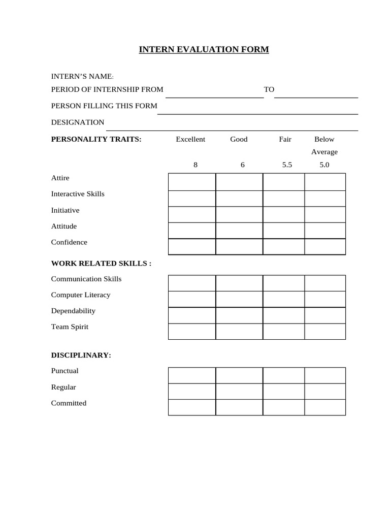 Intern Evaluation Form Template | PDF