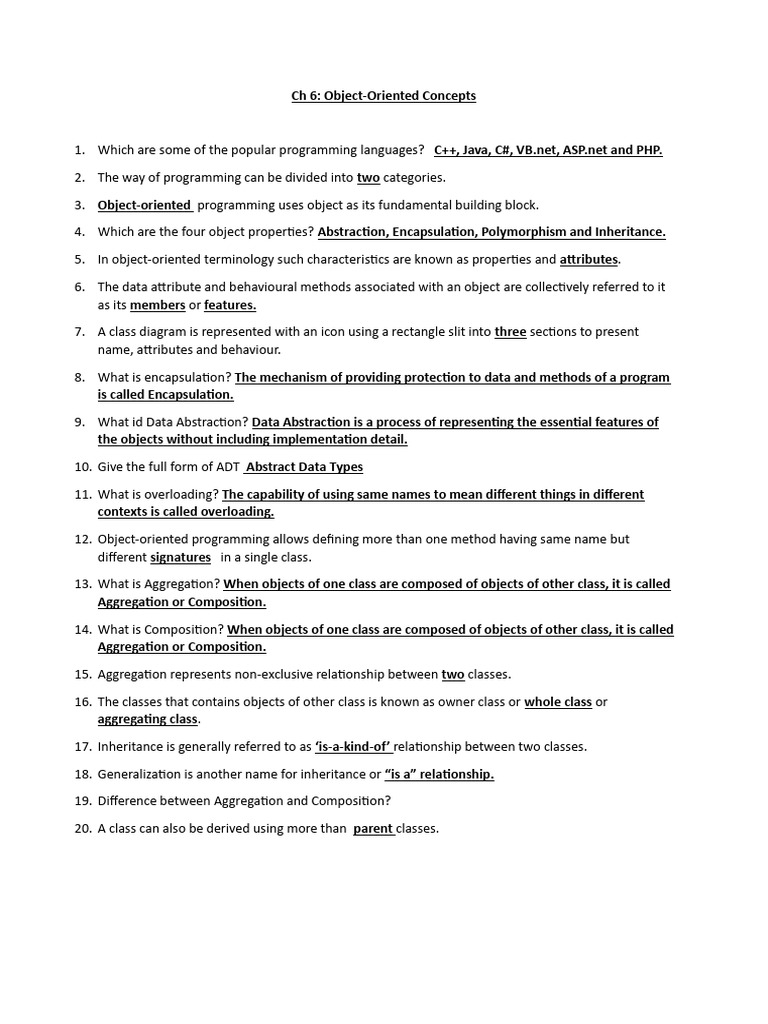 CH 6 Object Oriented Concepts | PDF | Class (Computer Programming ...