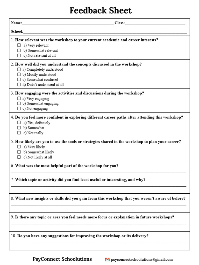 Workshop Feedback Form Template | PDF