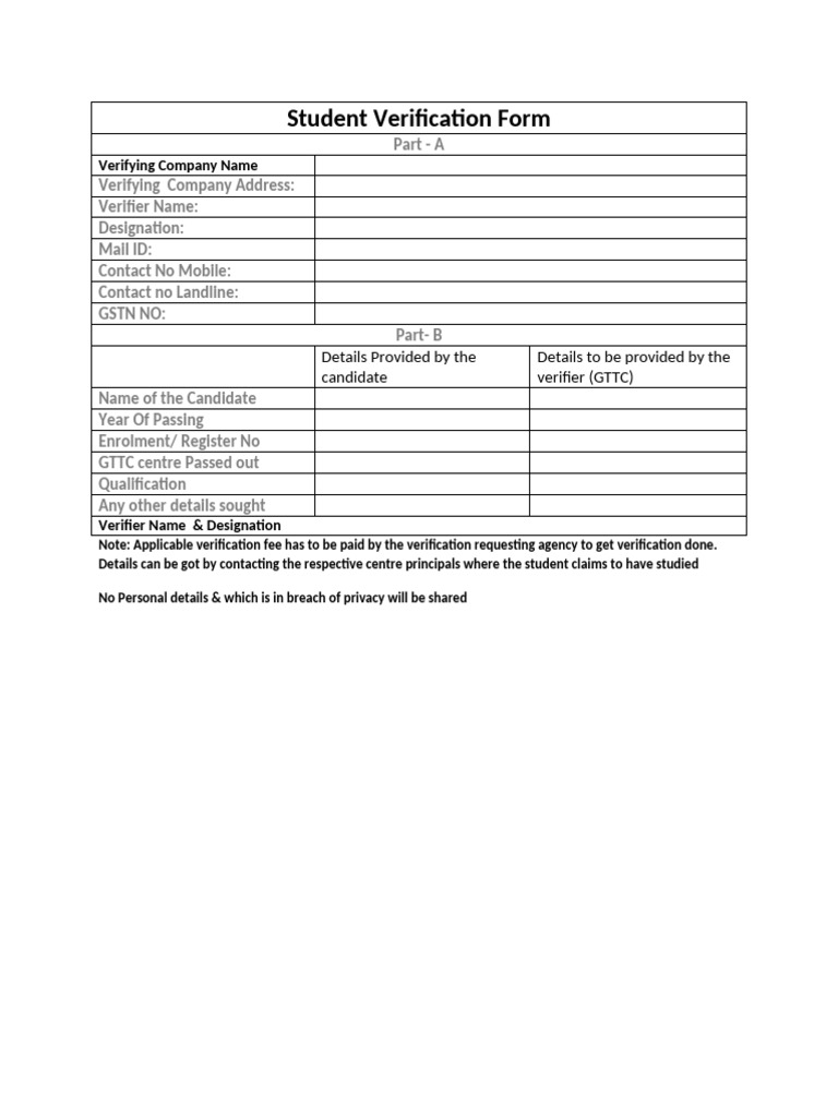 Student Verification Form Template | PDF