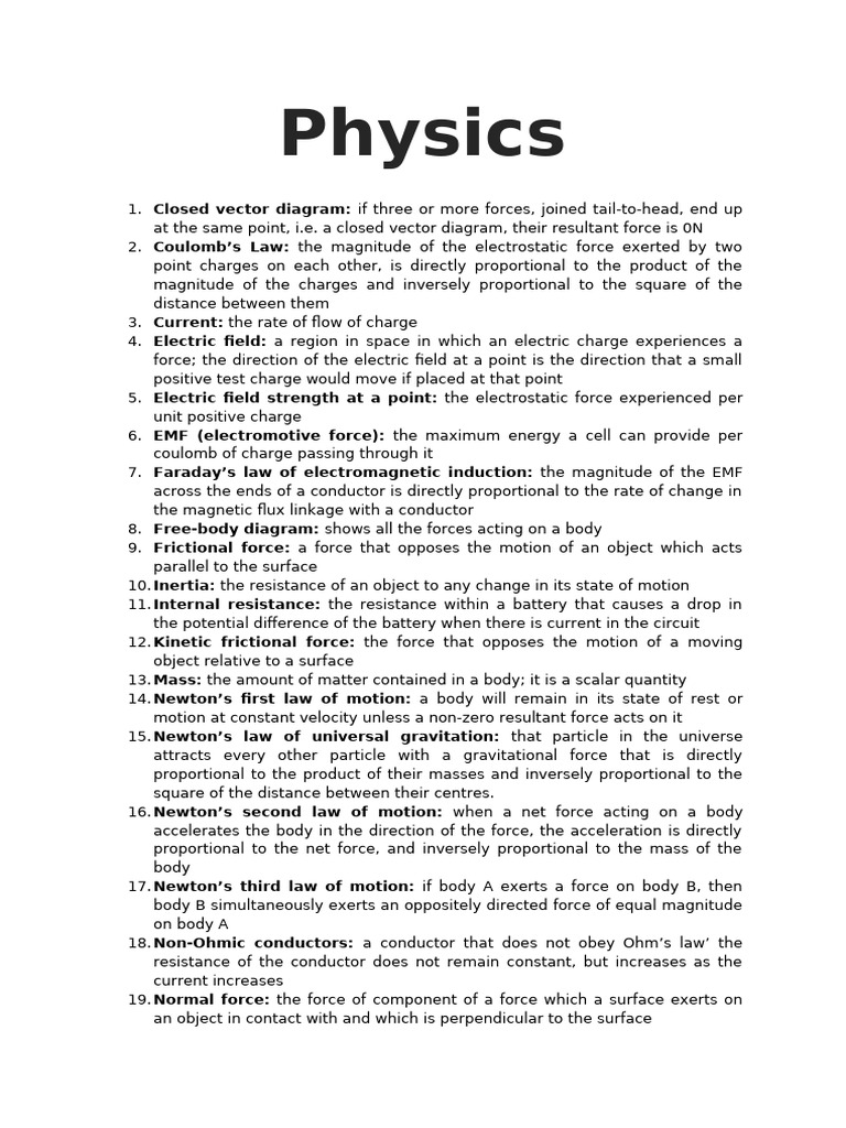 Key Physics and Chemistry Concepts | PDF | Force | Chemical Bond