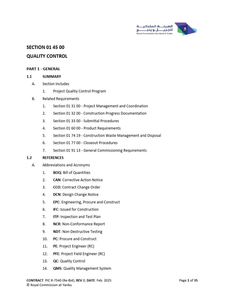 Quality Control Plan for PIC R-7540 | PDF | Specification (Technical ...