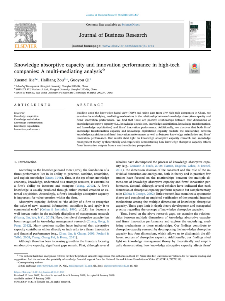 Knowledge Absorptive Capacity & Innovation | PDF