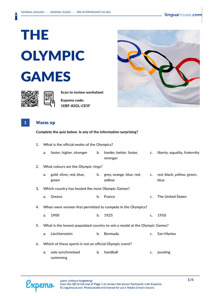 Olympic Games Overview for A2-B1 Learners | PDF | Sports | Olympic Games
