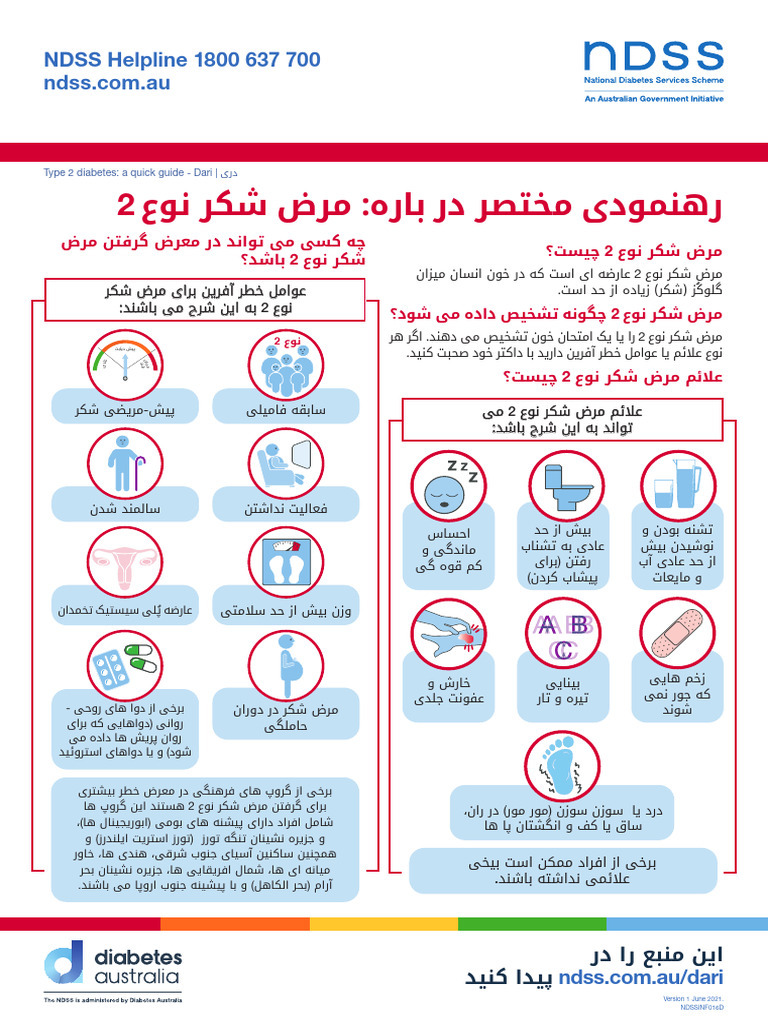 NDSS Helpline 1800 637 700: Type 2 Diabetes: A Quick Guide - Dari | PDF