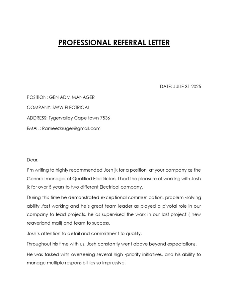 Professional Referral Letter | PDF