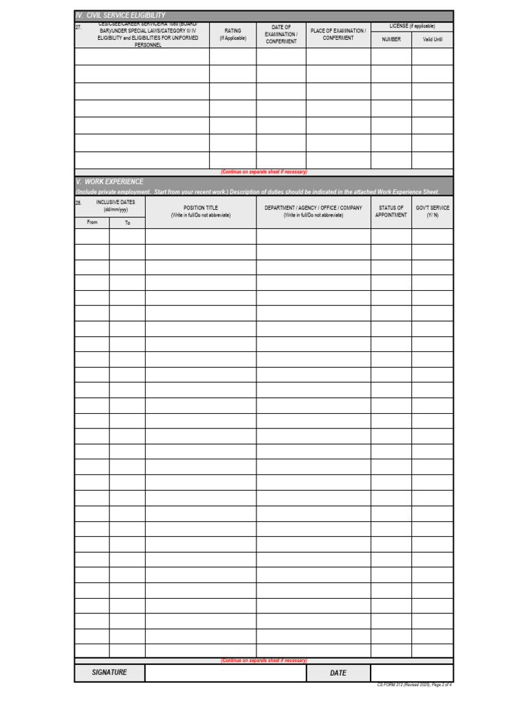 Work Experience and Eligibility Form | PDF