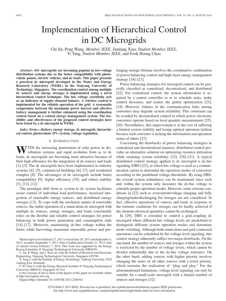 Hierarchical Control in DC Microgrids | PDF | Distributed Generation ...