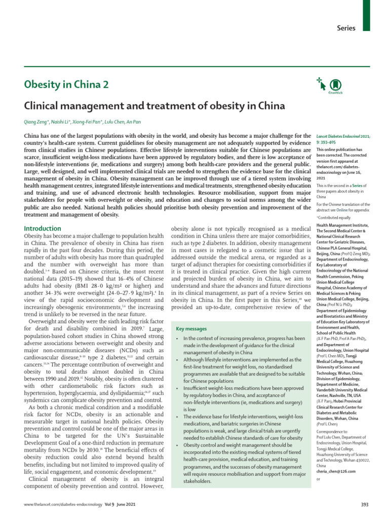 Clinical Management of Obesity in China | PDF | Obesity | Abdominal Obesity