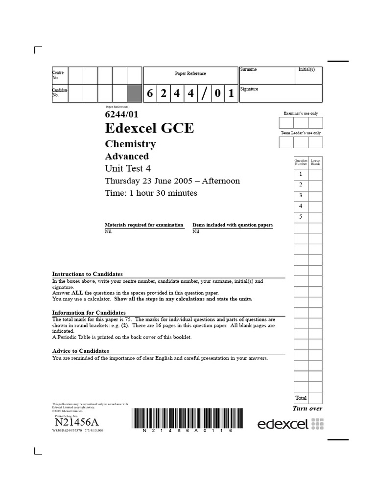 Edexcel GCE Chemistry Unit Test 4 | PDF | Acid | Chloride