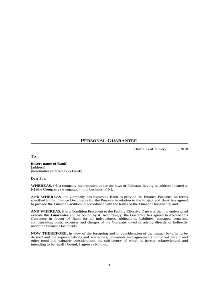 Personal Guarantee Agreement Template | PDF | Guarantee | Bankruptcy