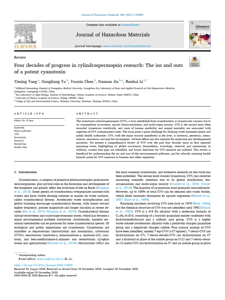 Four decades of progress in cylindrospermopsin research The ins and ...