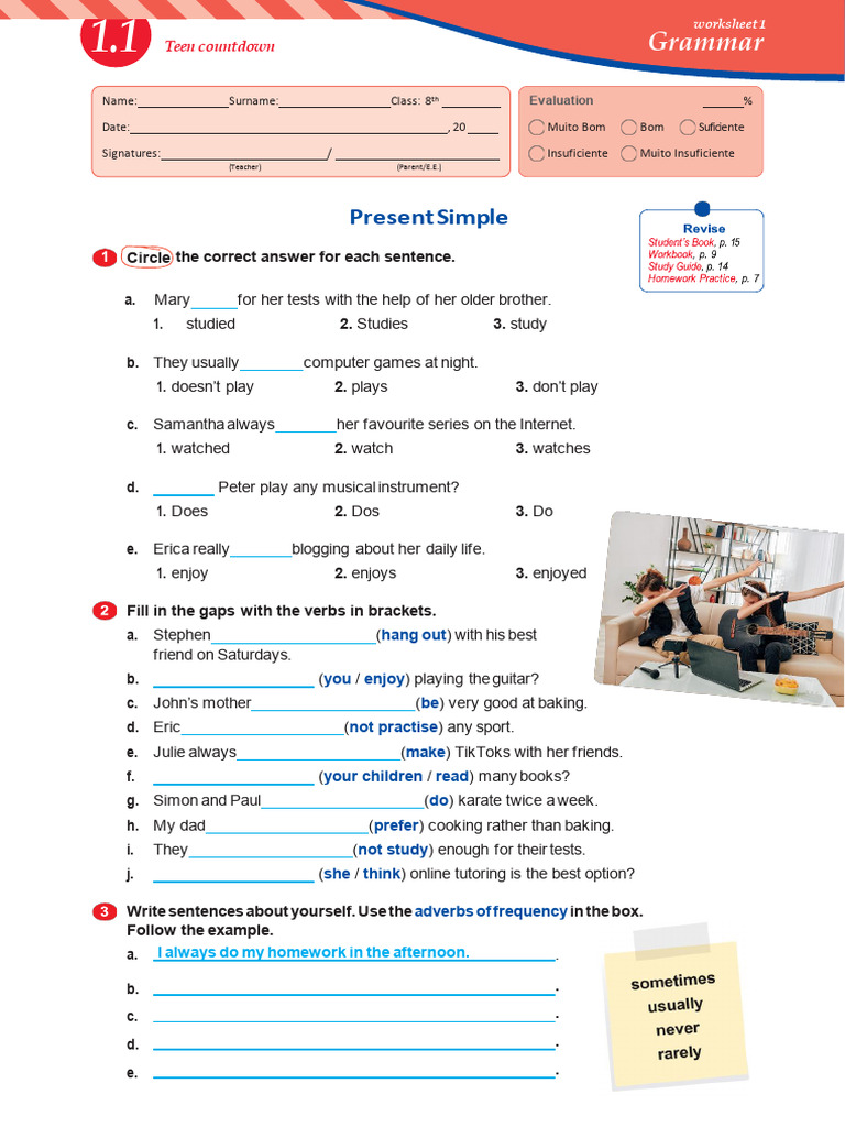 8th Grade Present Simple Worksheet | PDF | Linguistic Morphology ...