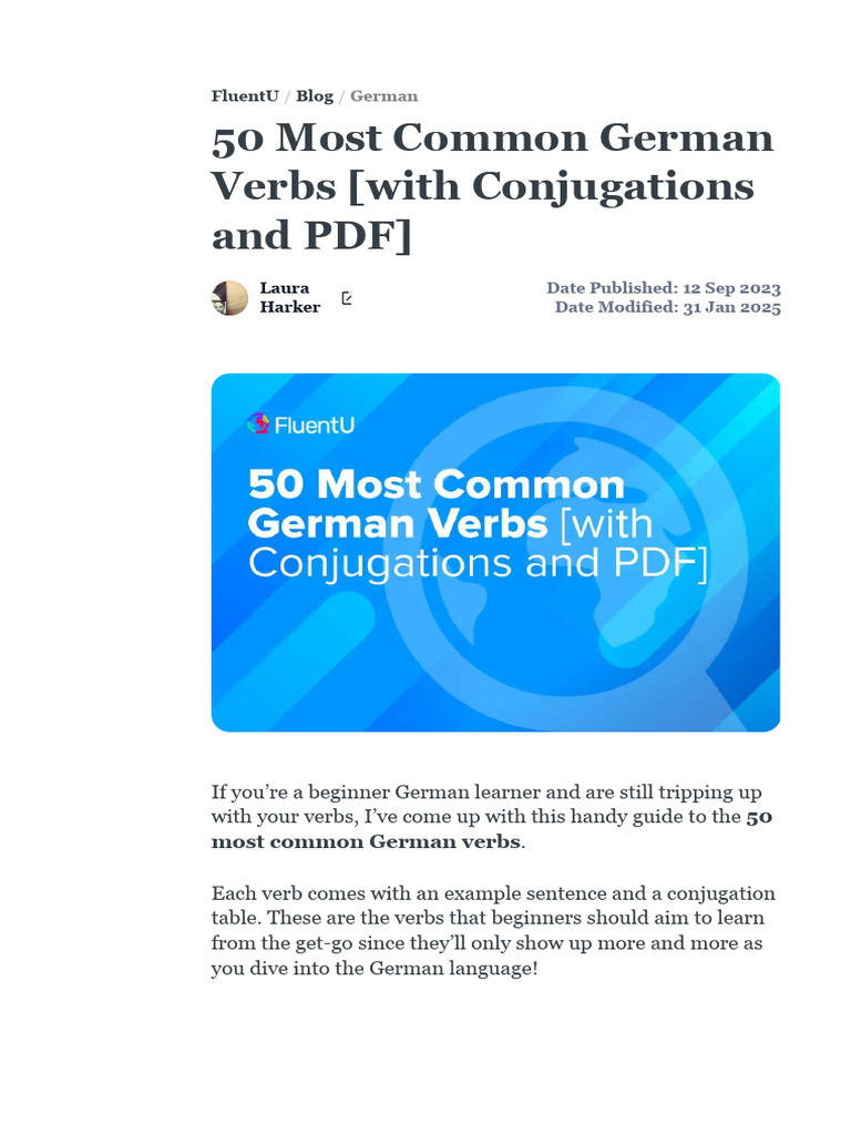 50 Most Common German Verbs (With Conjugations and PDF) : Fluentu Blog ...