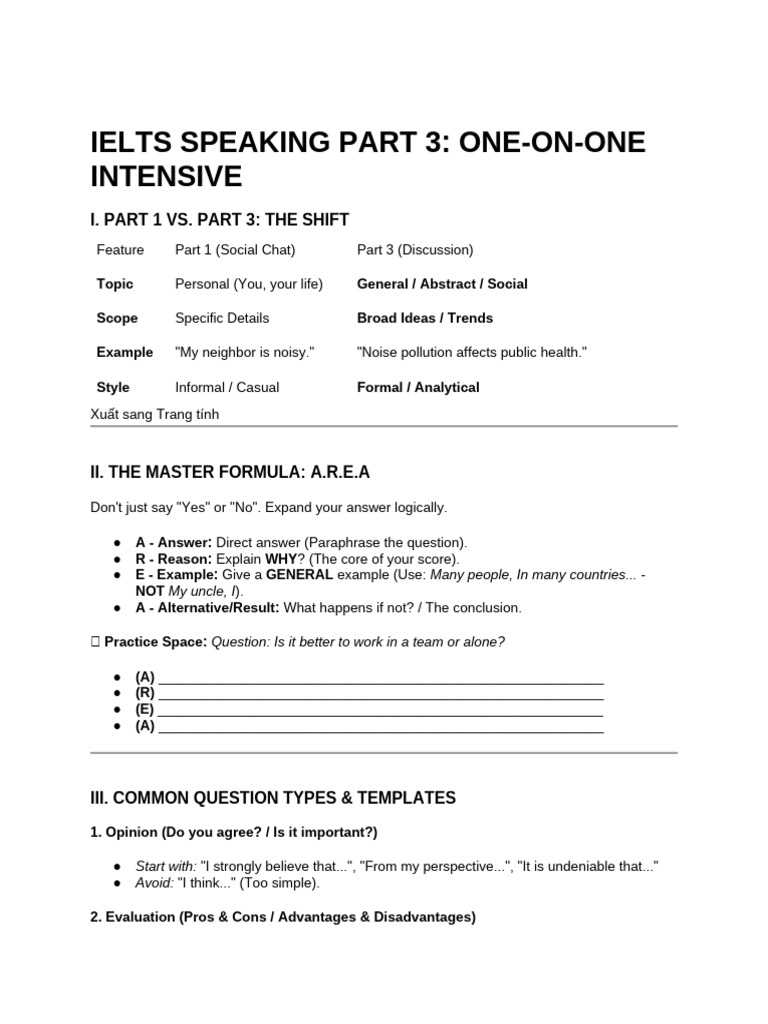 IELTS Speaking Part 3 Strategies Guide | PDF | Grammatical Tense | Phrase
