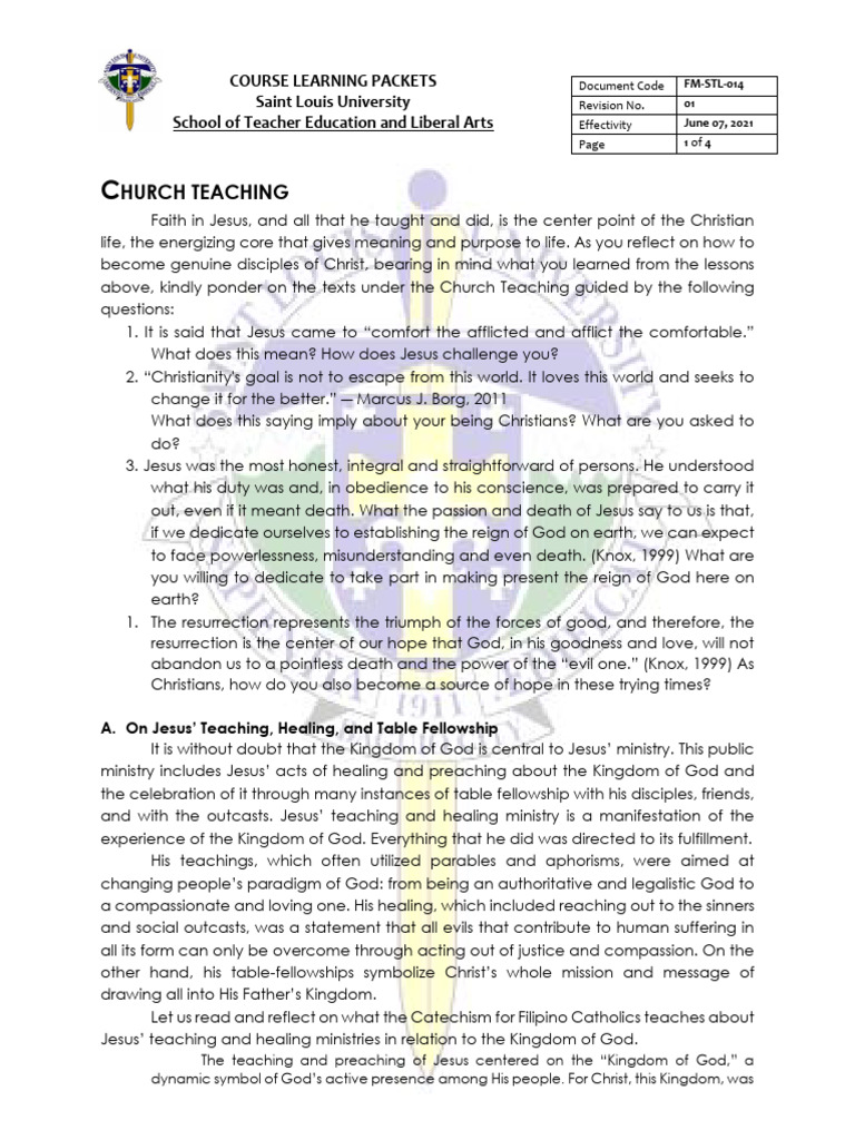 Church Teaching on Jesus' Ministry | PDF | Resurrection Of Jesus | Jesus