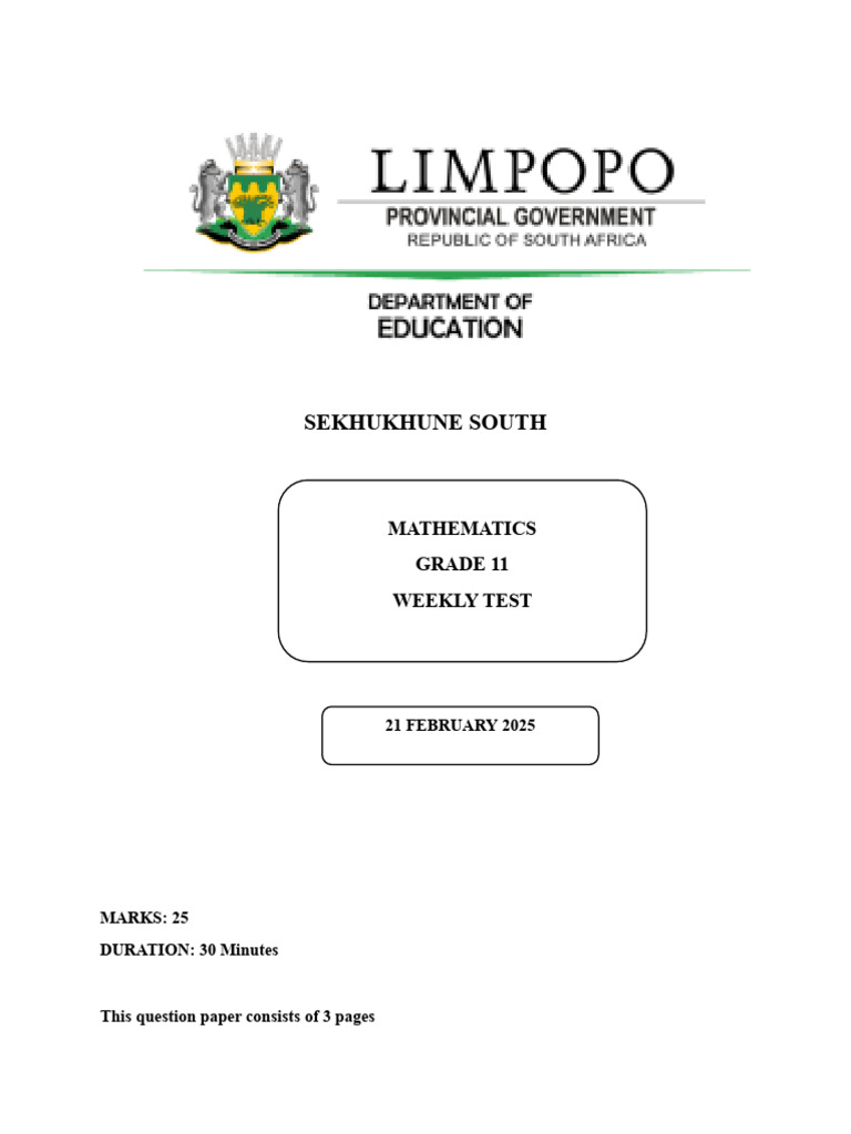 Grade 11 Mathematics Weekly Test | PDF | Chess Openings | Chess