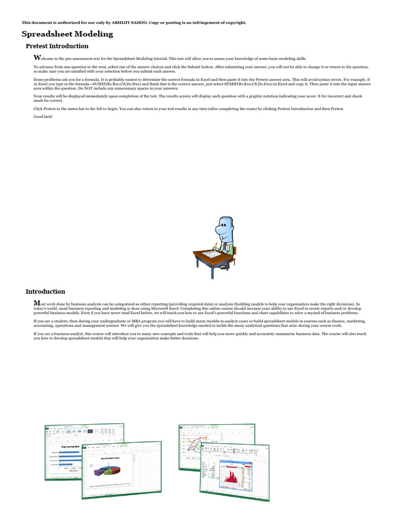 Spreadsheet Modeling Pretest Guide | PDF | Microsoft Excel | Spreadsheet