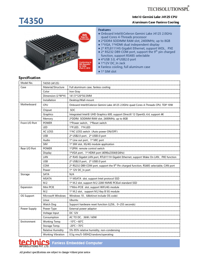 Proposed Gateway t4350 (j4125)_ds | PDF | Usb | Solid State Drive