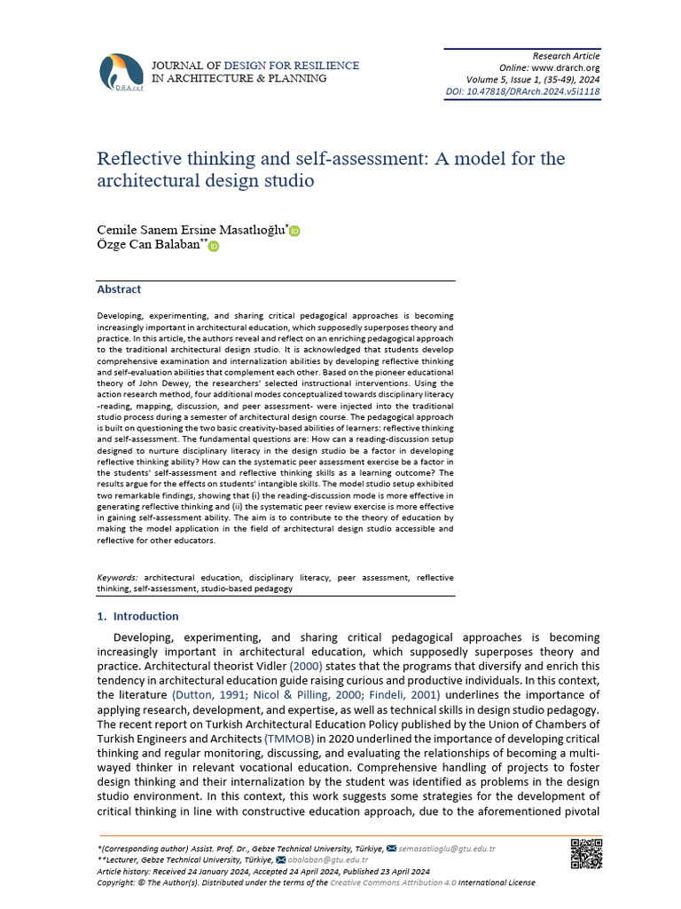 Reflective Thinking in Architecture Studio | PDF | Thought | John Dewey
