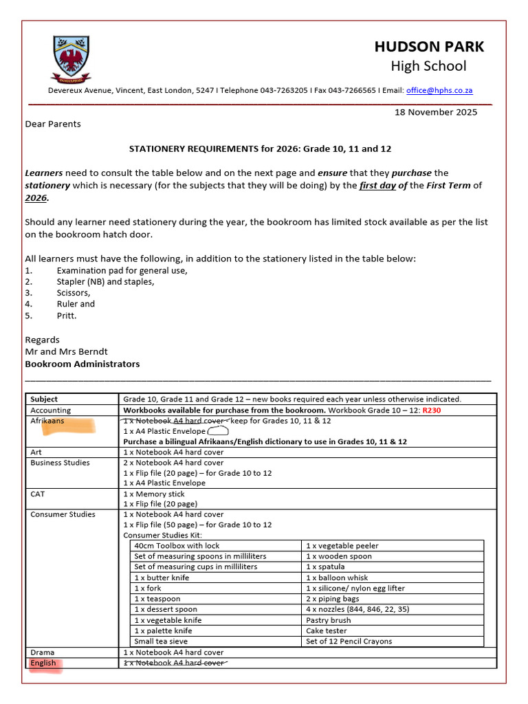 Grade 10-12 Stationery List | PDF | Laptop | Computer Hardware