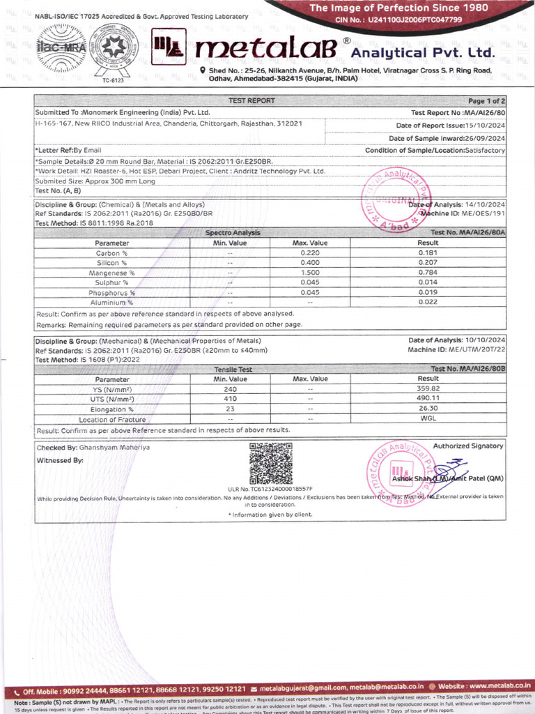 Accredited Test Report for Metals | PDF | Metals | Chemical Compounds