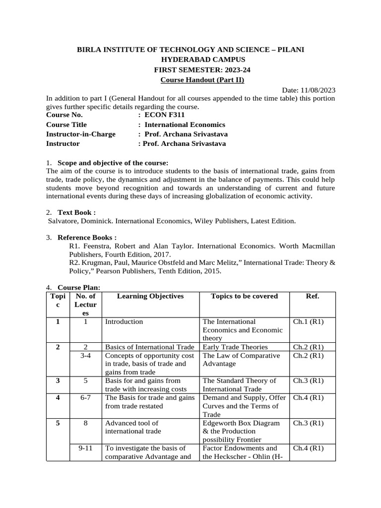 International Economics Course Overview | PDF | Tariff | Free Trade