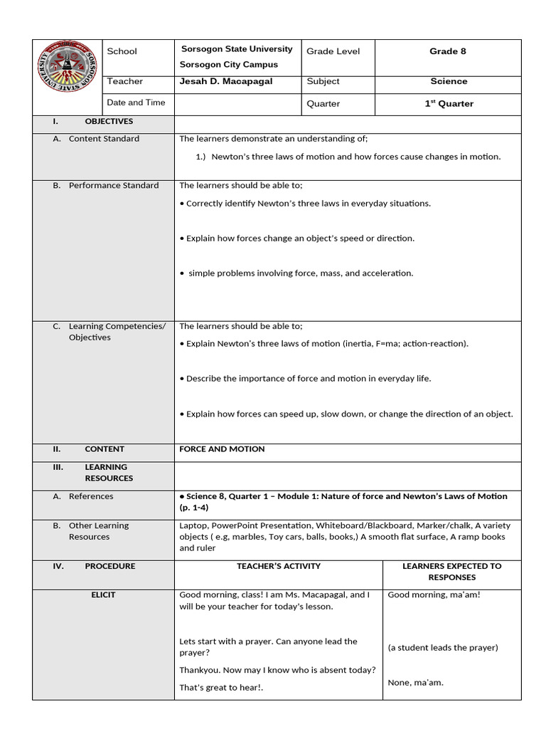 Newton's Laws of Motion for Grade 8 Science | PDF | Force | Mass